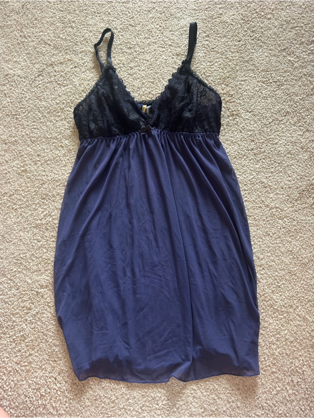 Black Lace & Navy Satin Chemise